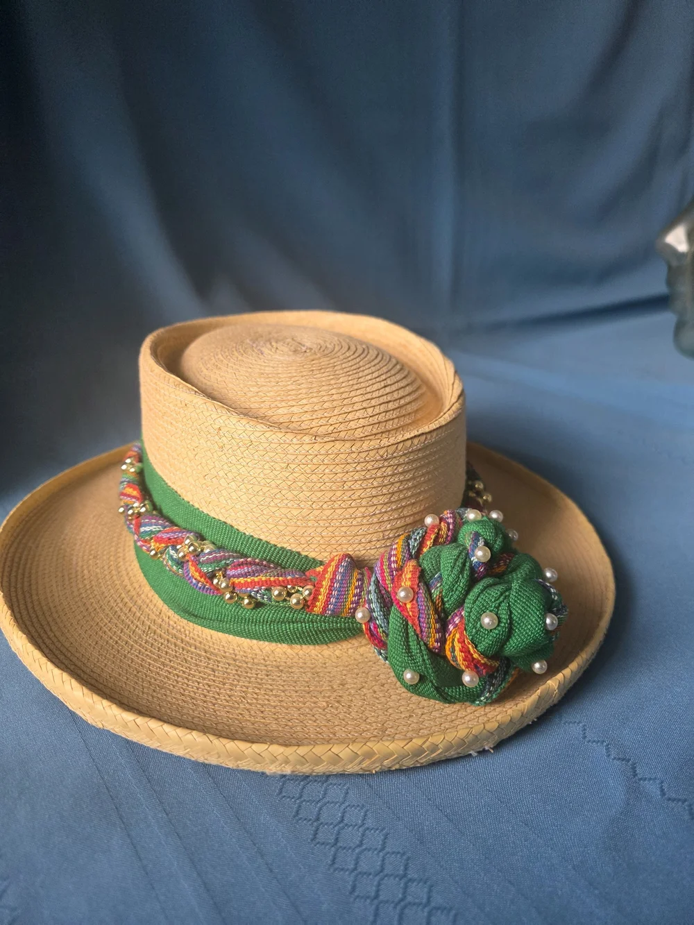 Vintage Guatemaya Handwoven Palm Leaf Sun Hat Sz 54 Quiché Guatemala Floral S